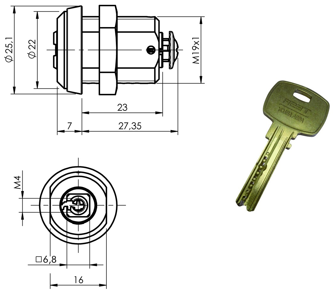 Cerradura con llave de alta seguridad Mini8 Plus para Rhea y Vendo