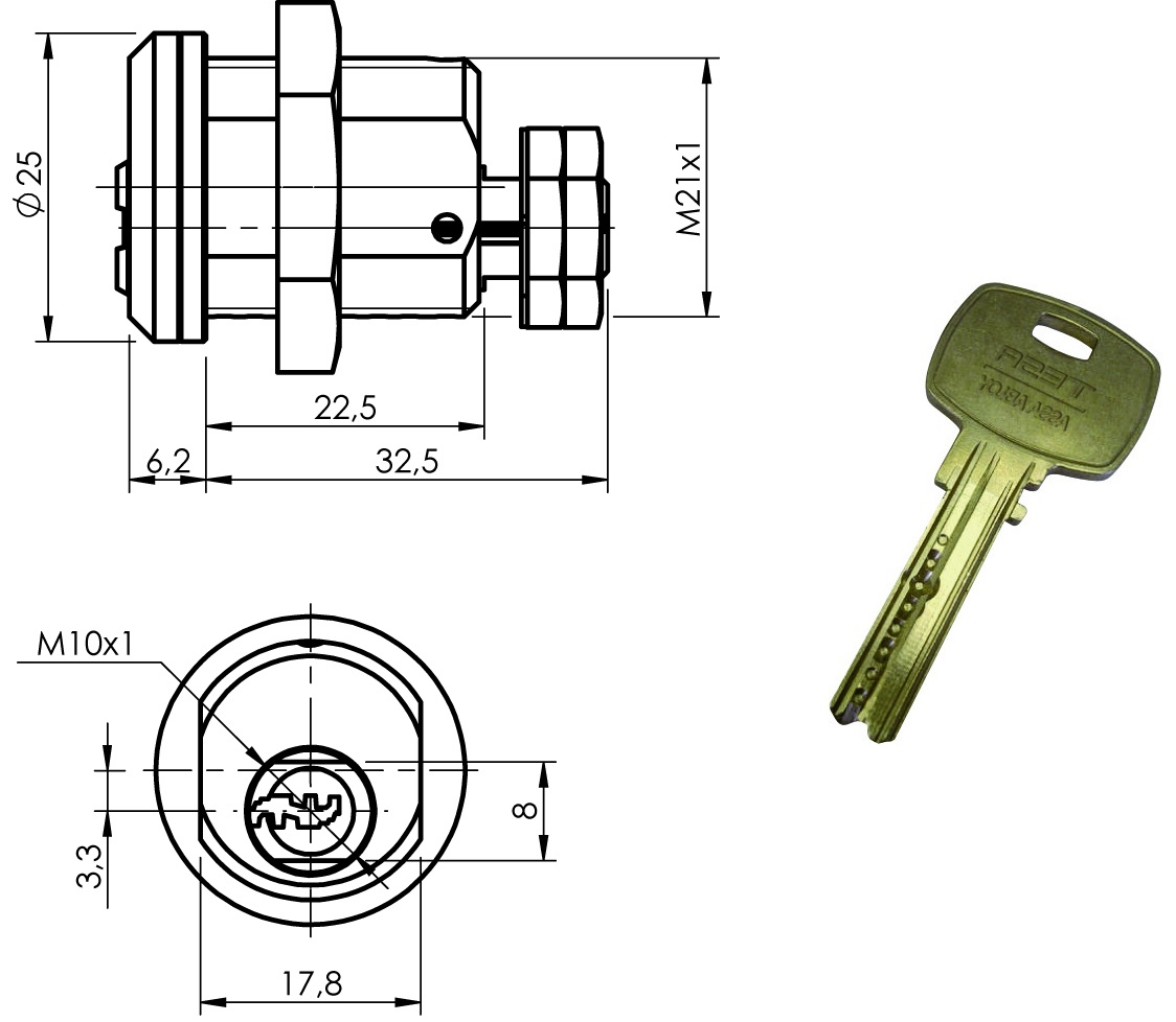 Cerradura con llave de alta seguridad Mini8 Plus para Sielaff