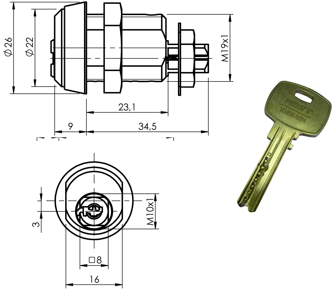 Cerradura con llave de alta seguridad Mini8 Plus para Wurtlizer