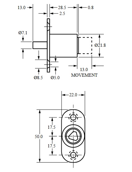 Cerradura de pulsador o presión con llave de triángulo - Imagen 3